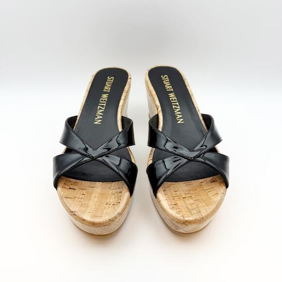 Stuart Weitzman Womens Carmen Platform Slide Sandal 8.5 Black Patent Leather NIB - Picture 5 of 11